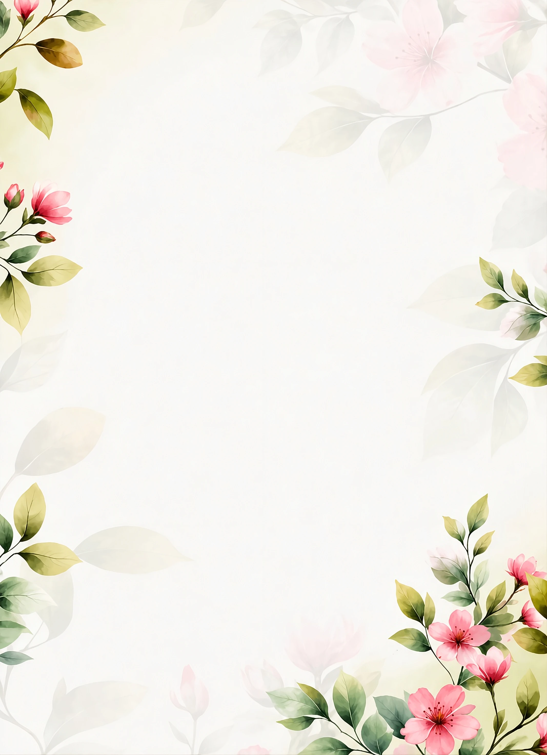Soft cream and pink watercolor floral corner frame