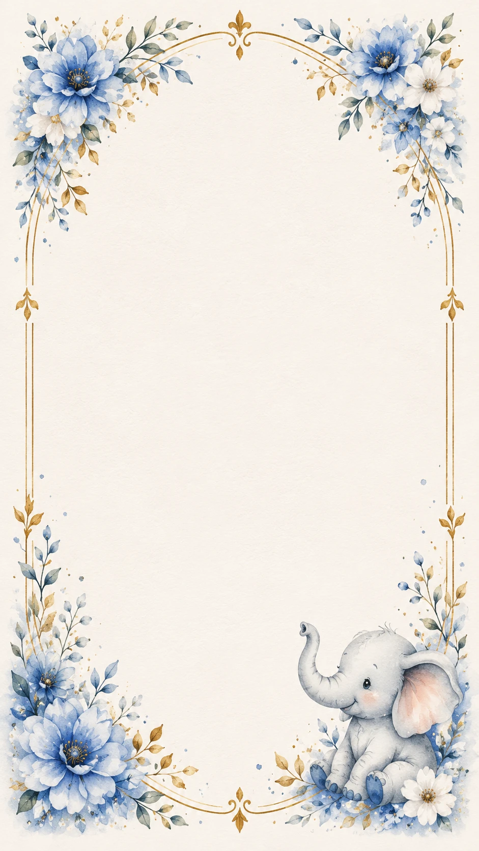 Blue watercolor floral border frame