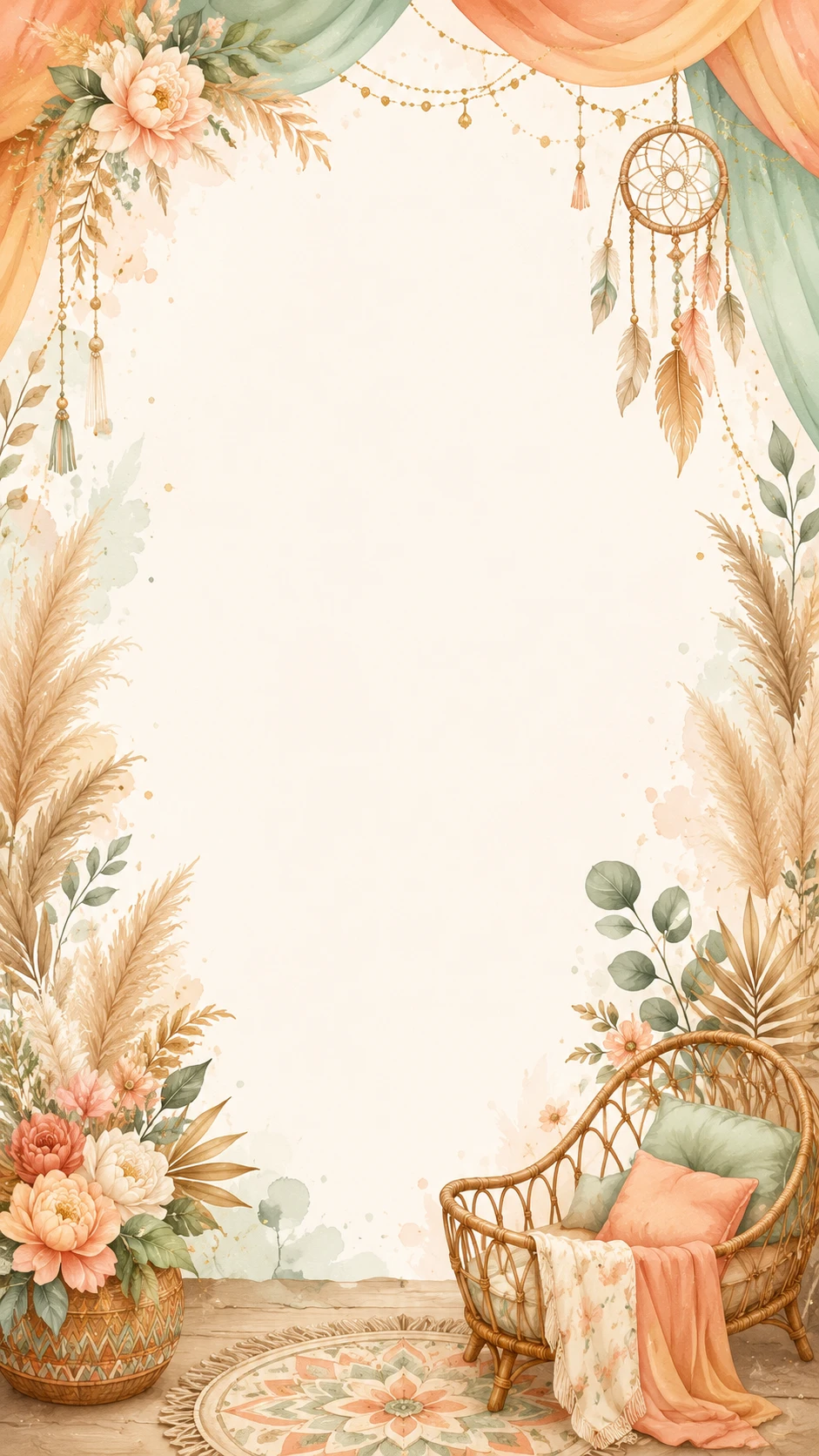 Minimal gold geometric line frame with delicate gold leaves