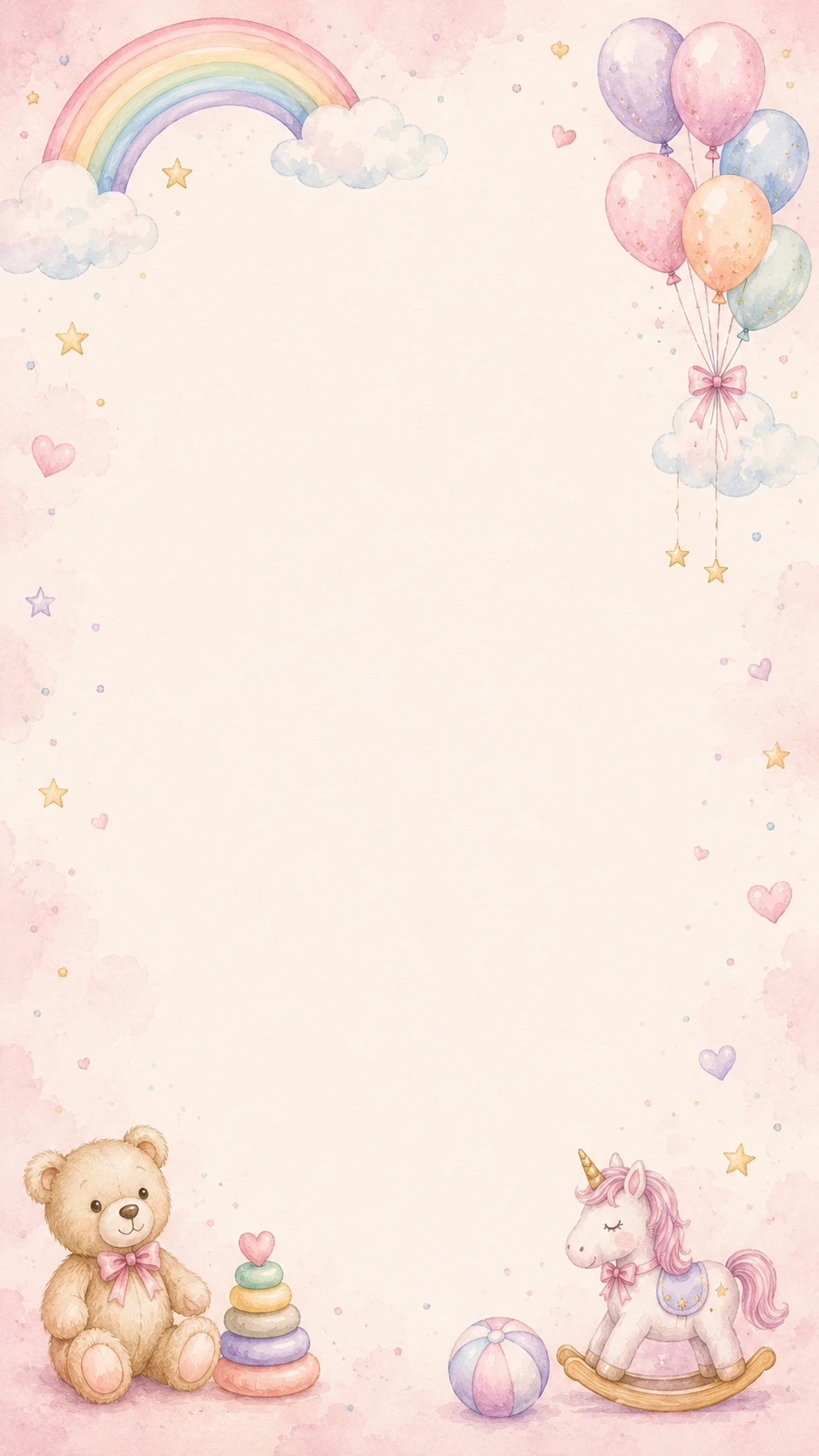 Pastel rainbow and balloon watercolor frame