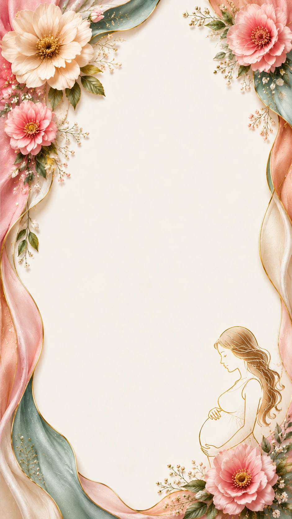 Gold frame with pink and purple watercolor peony corners