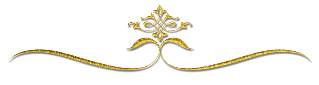 Gold glitter swoosh divider with a central fleur-de-lis flourish