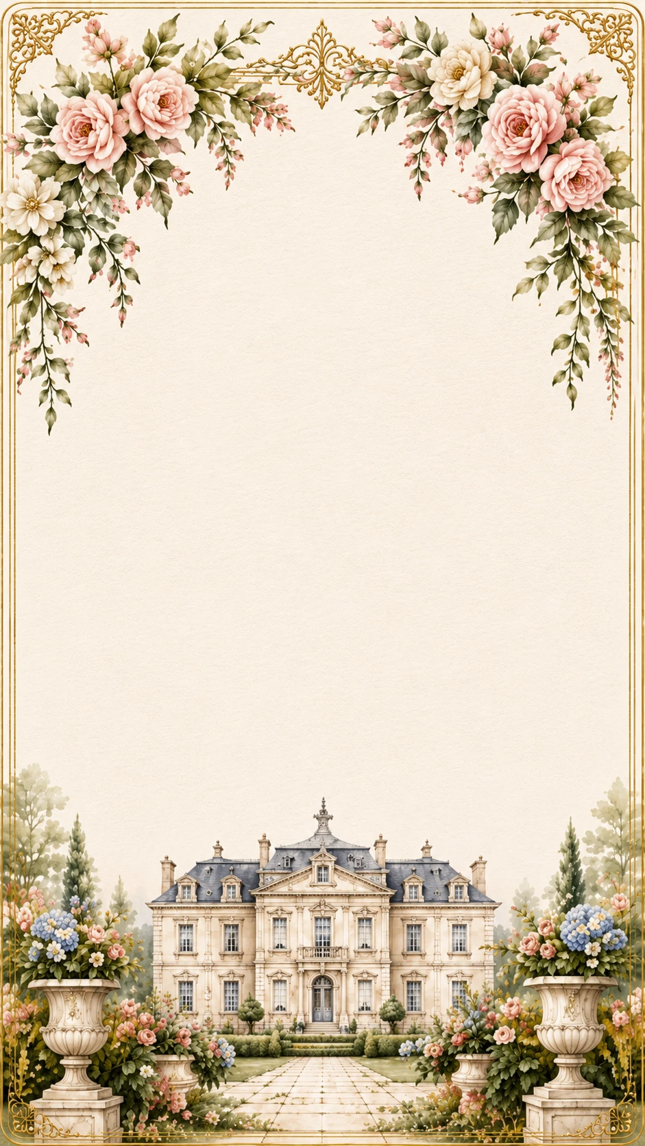 Cream watercolour garden with a white domed gazebo and hanging blush florals