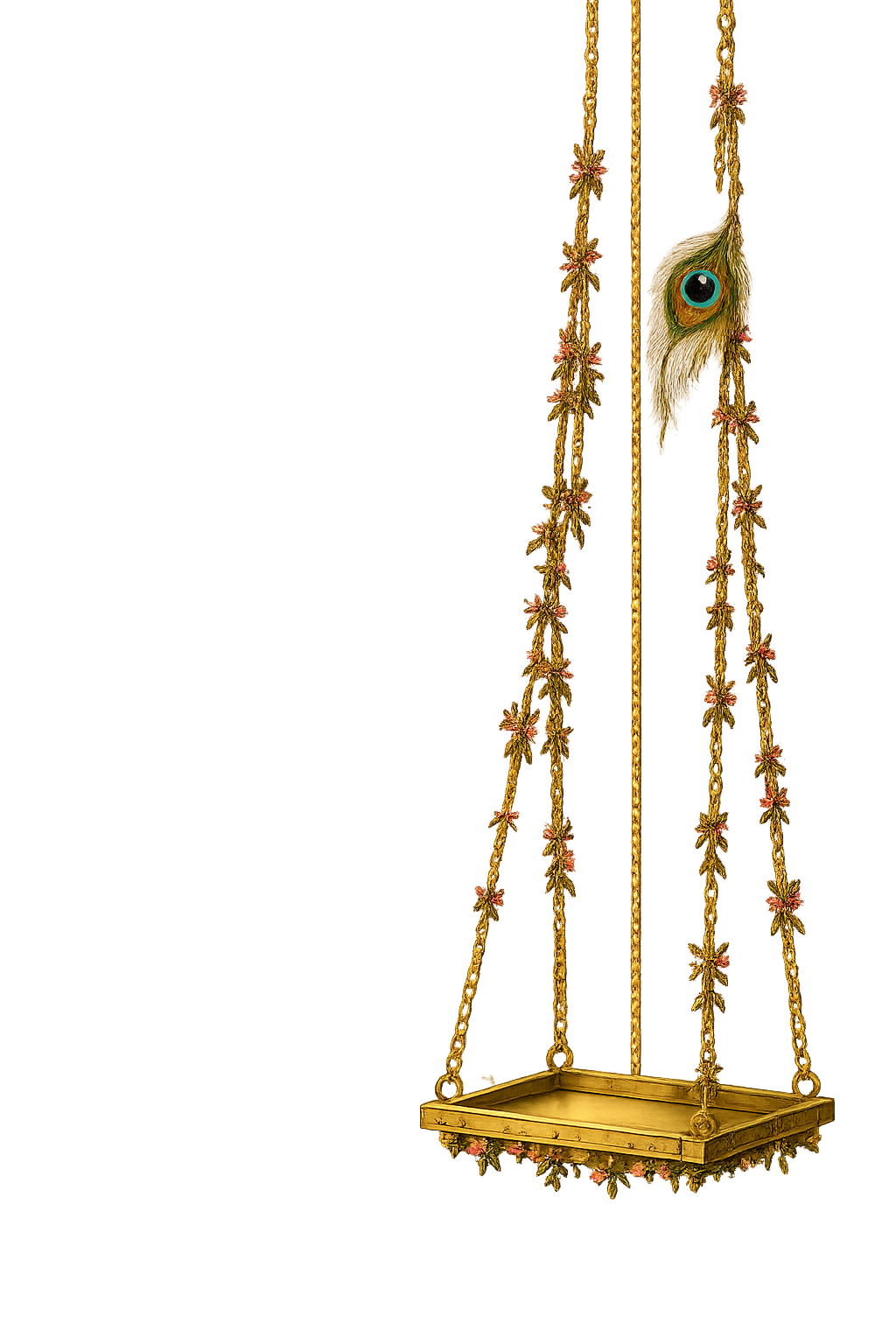 Illustration of a golden ornate hanging swing with floral-decorated chains