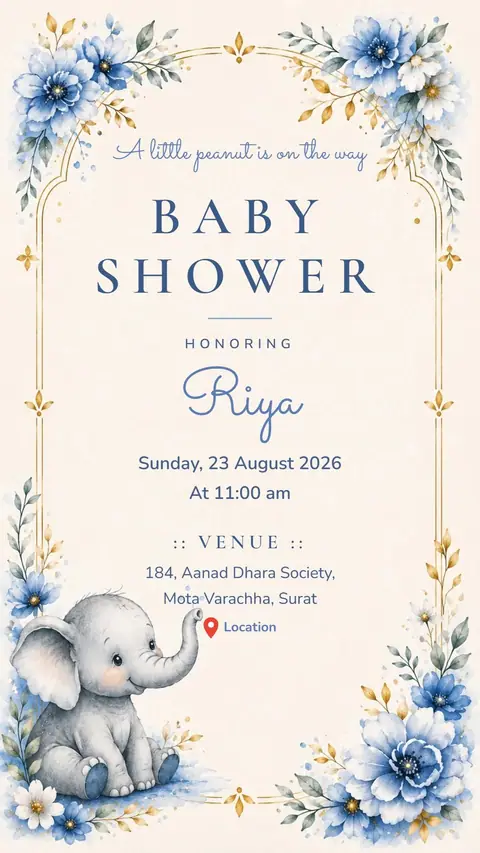 Blue Elephant Baby Shower Invitation — baby shower invitation card