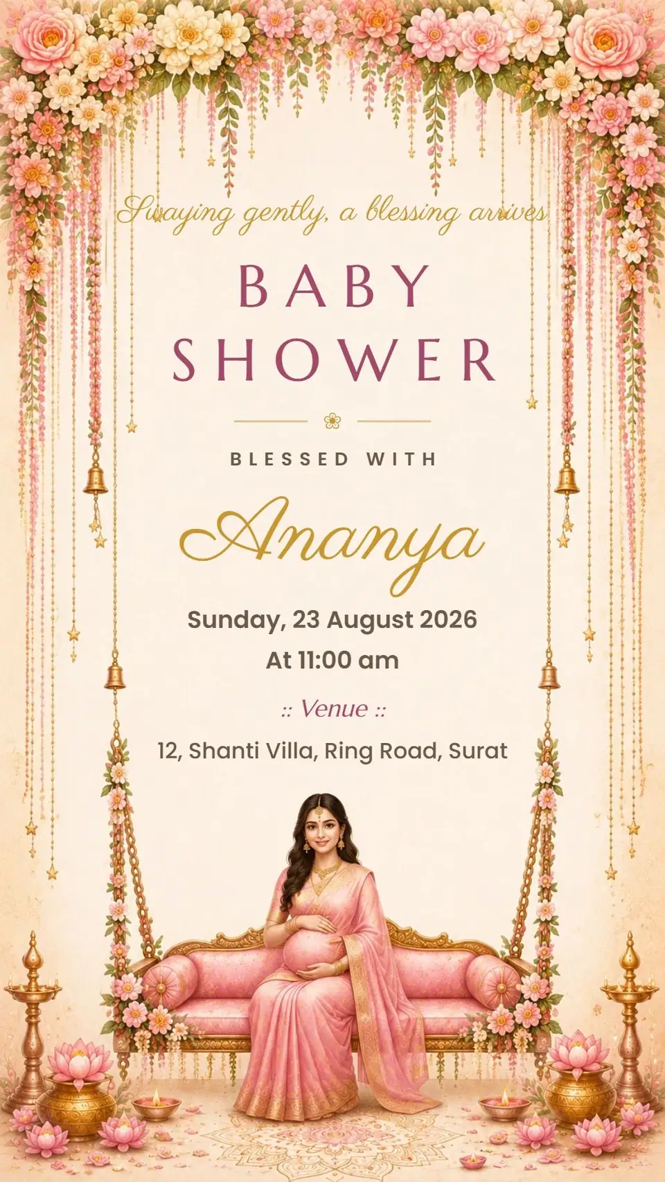 Flower Theme Baby Shower Invitation — digital invitation card