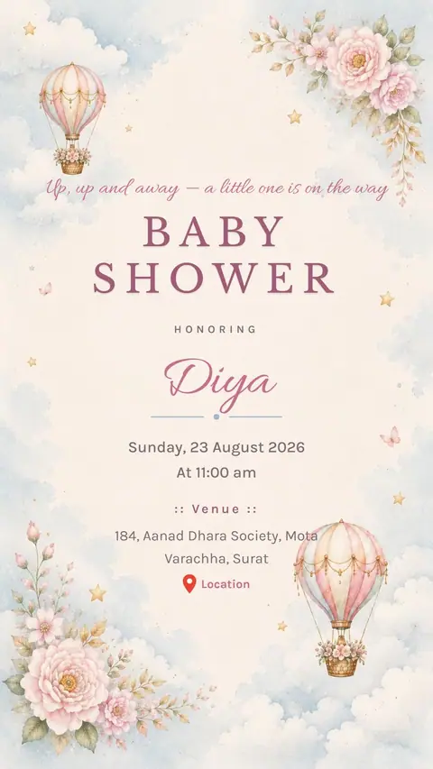 Hot Air Balloon Baby Shower Invitation — baby shower invitation card