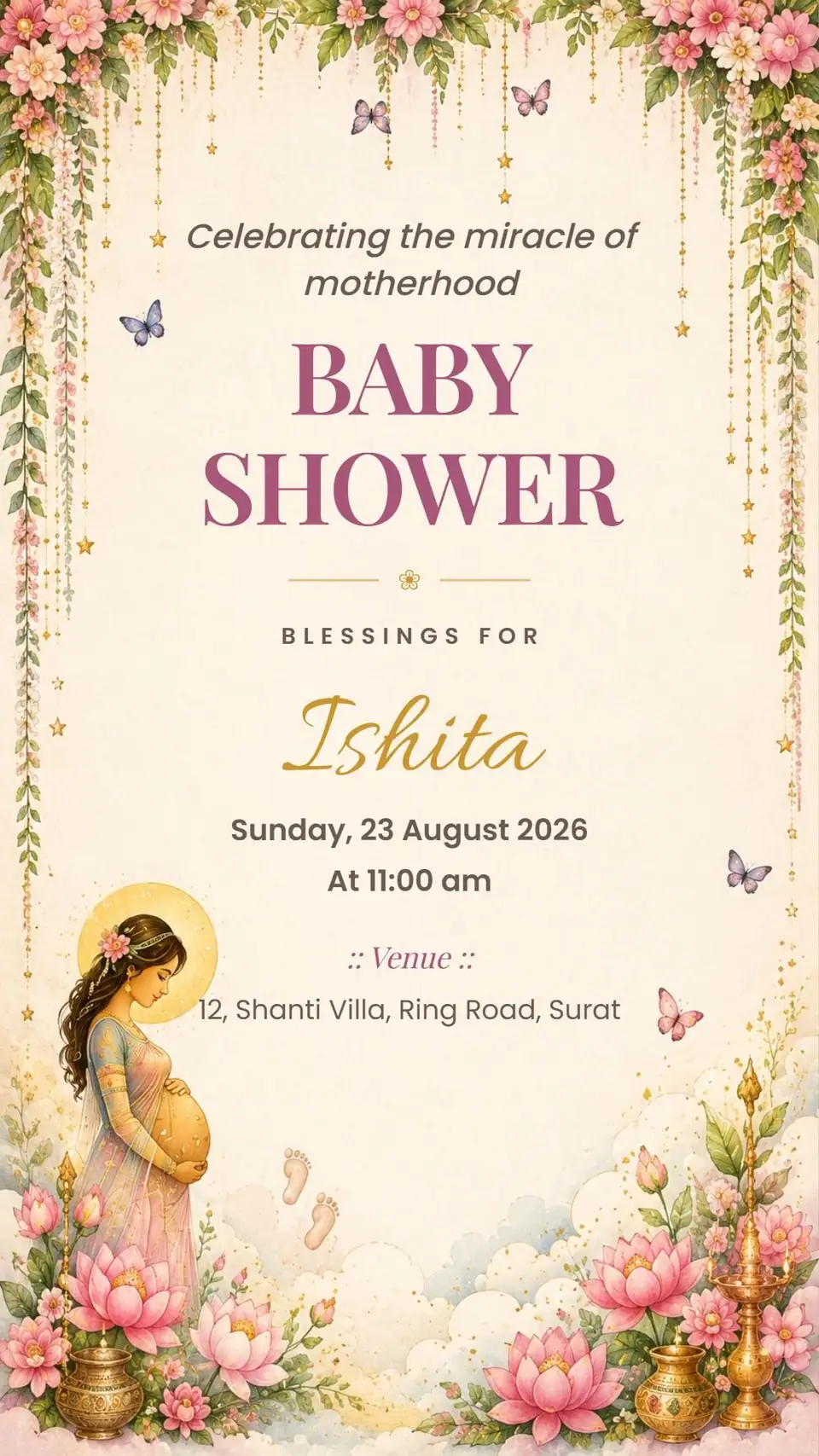 Lotus Blessing Baby Shower Invitation — digital invitation card