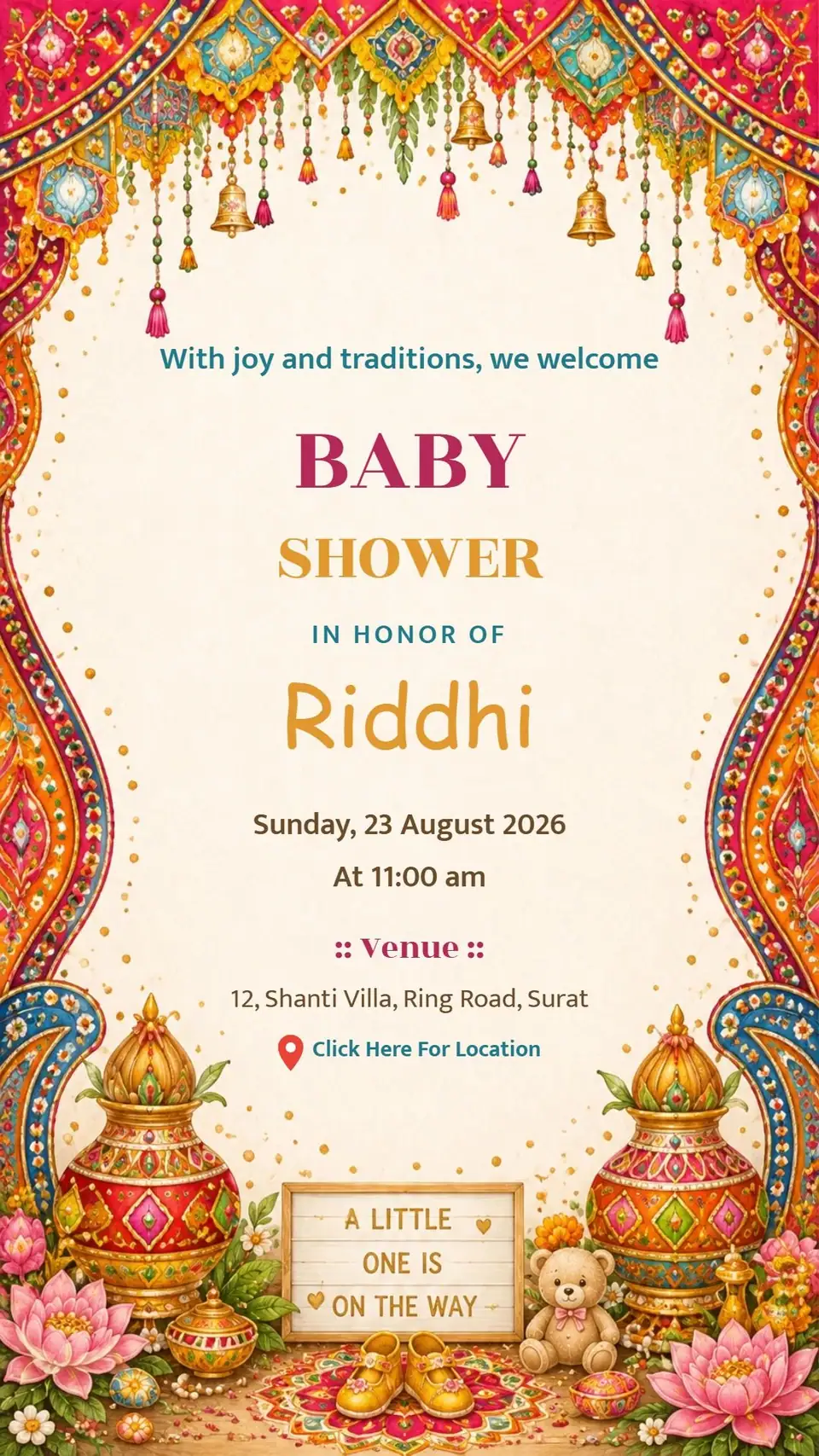 Marigold Toran Baby Shower Invitation — digital invitation card