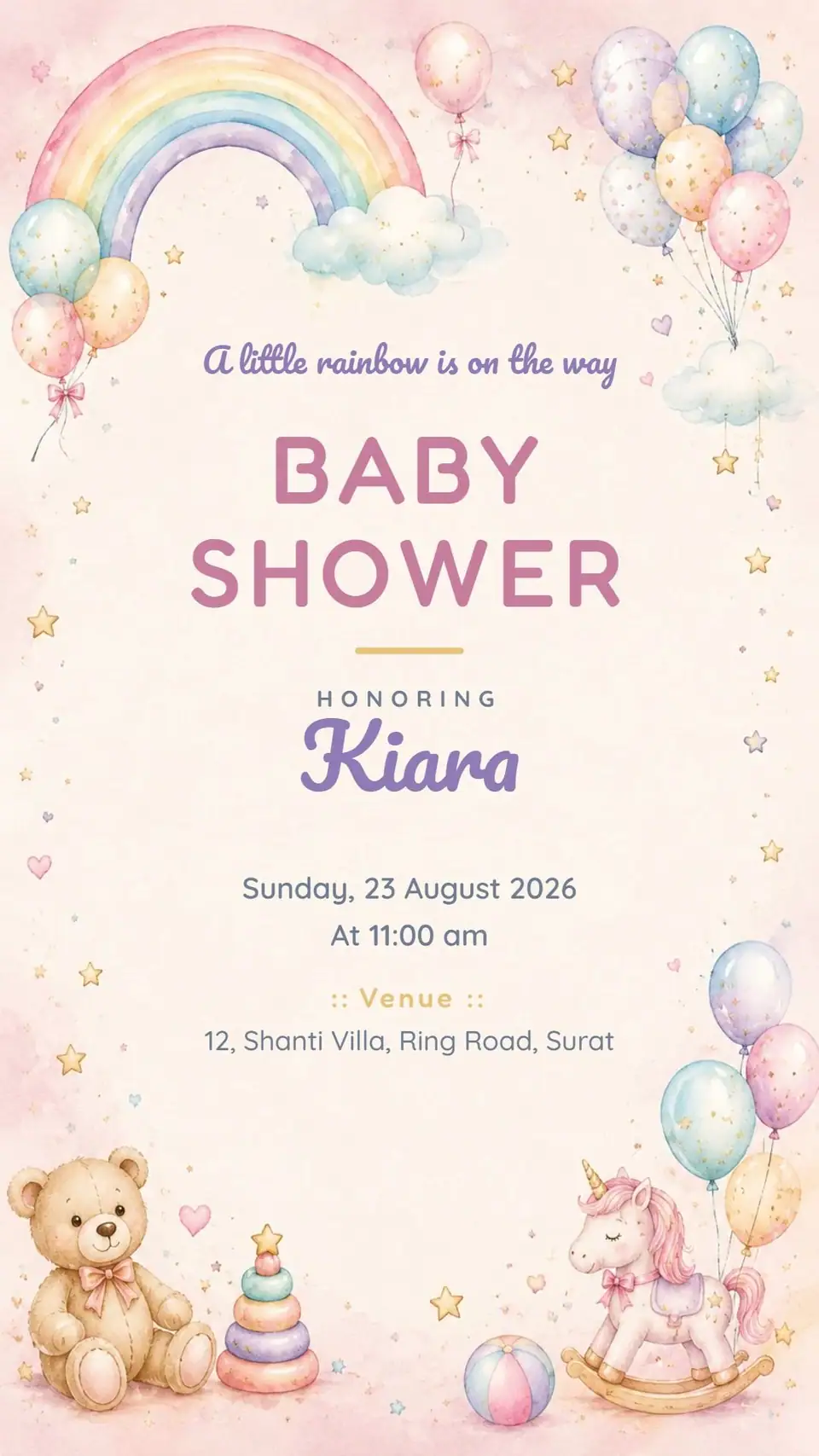 Pastel Rainbow Baby Shower Invitation — digital invitation card