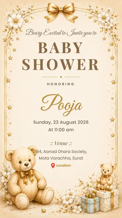 Teddy Bear Gold Baby Shower Invitation — baby shower invitation card
