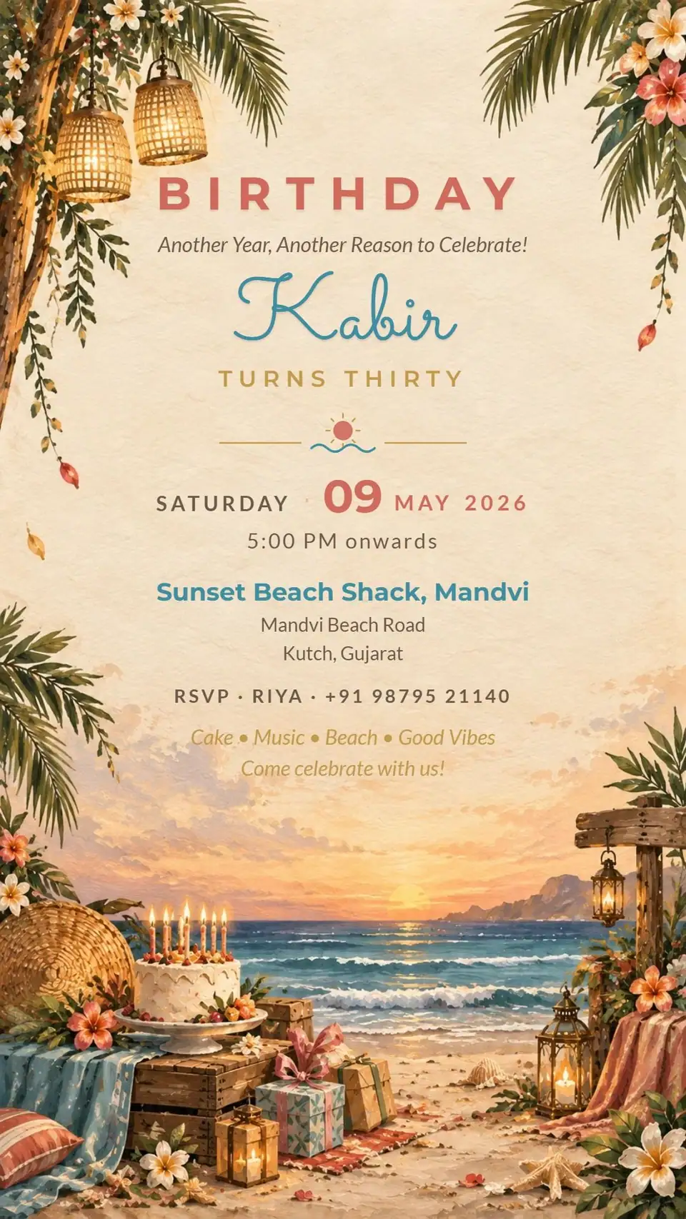 Beach Birthday Invitation — digital invitation card