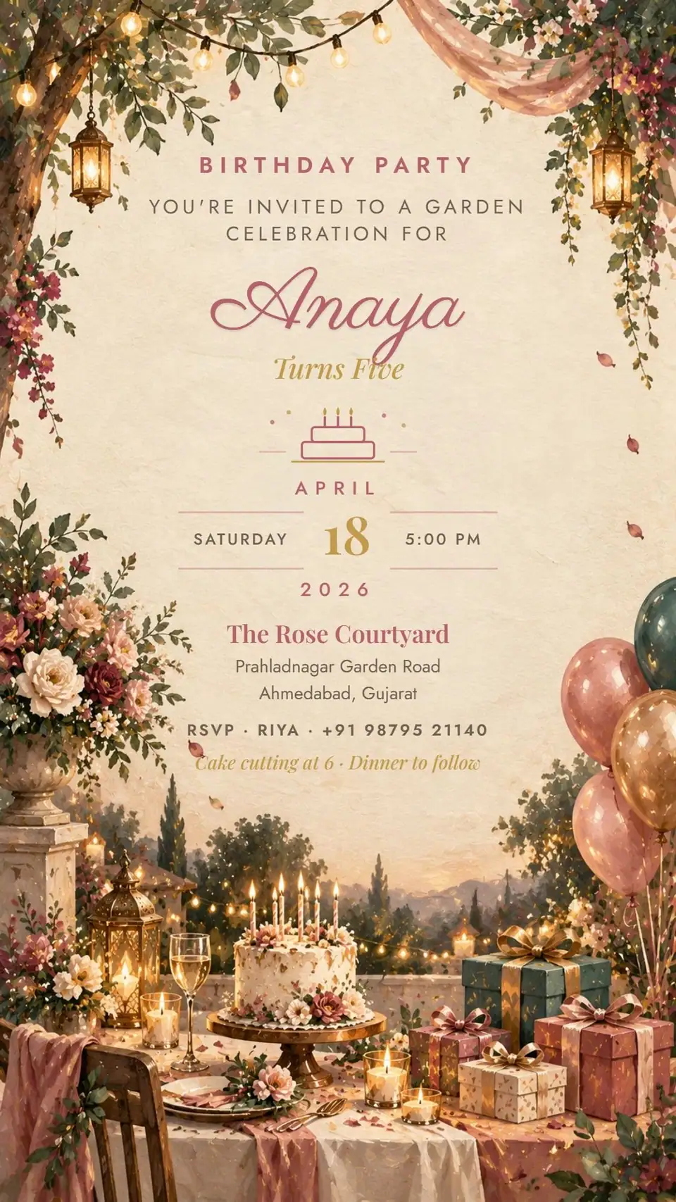 Garden Party Birthday Invitation — digital invitation card