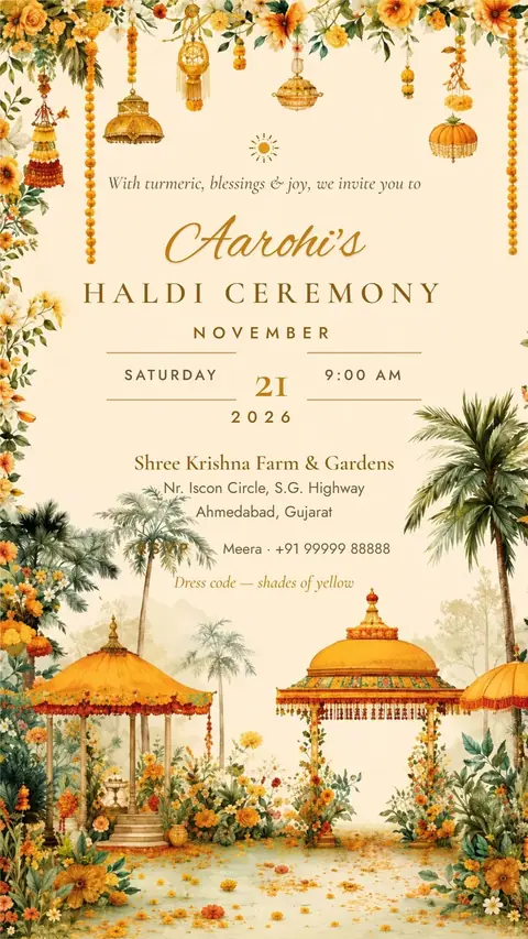 Marigold Gazebo Haldi Invitation — haldi invitation card