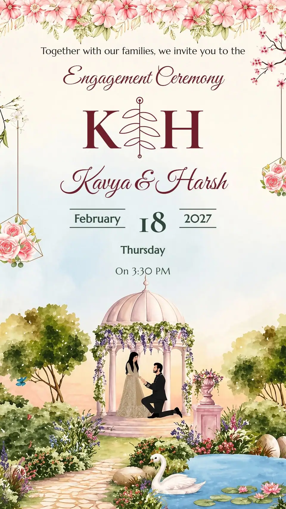 Swan Lake Engagement Invitation — digital invitation card