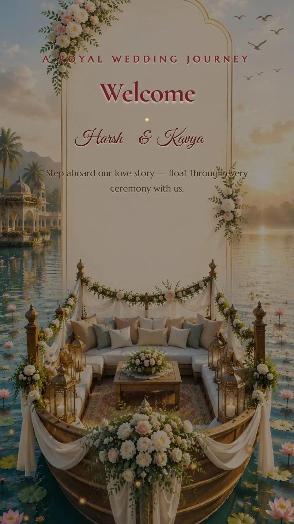 Royal Boat Journey Wedding Invitation — digital invitation card