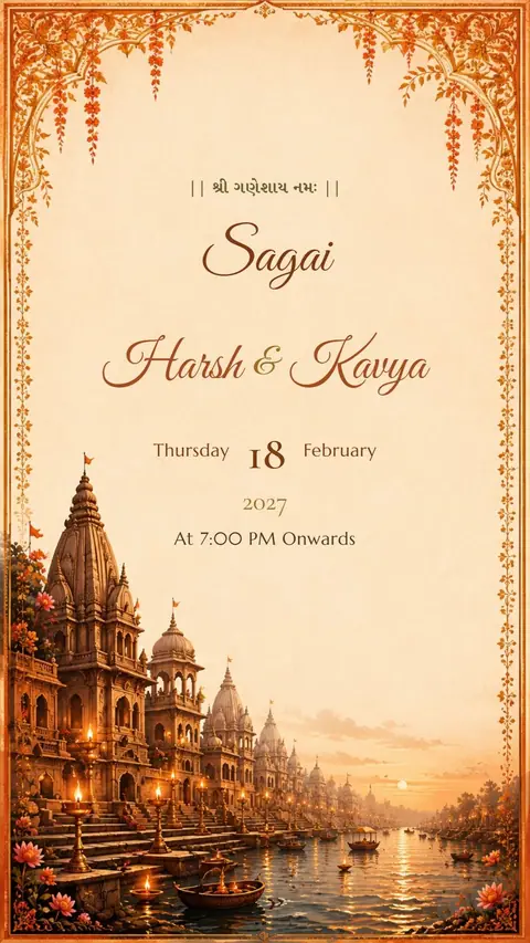 Terracotta Sunset Sagai — engagement invitation card