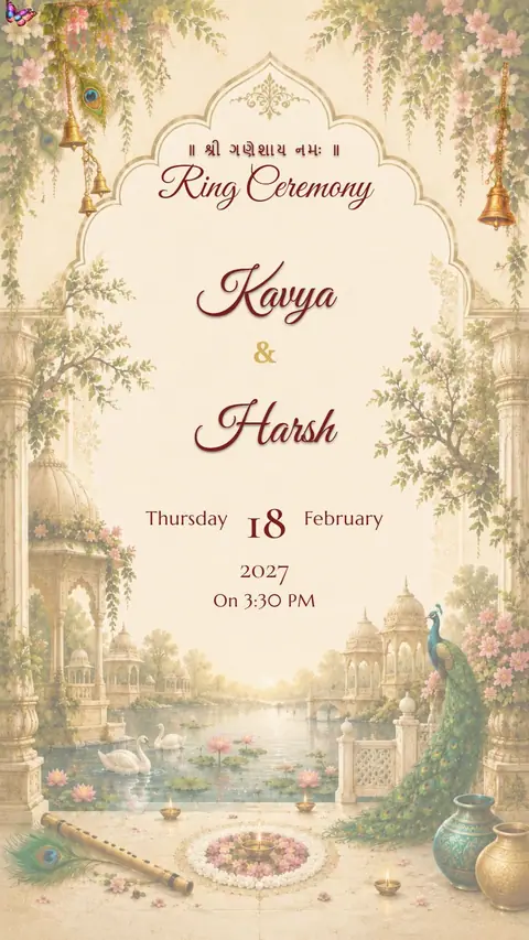 Vrindavan Theme Engagement — engagement invitation card