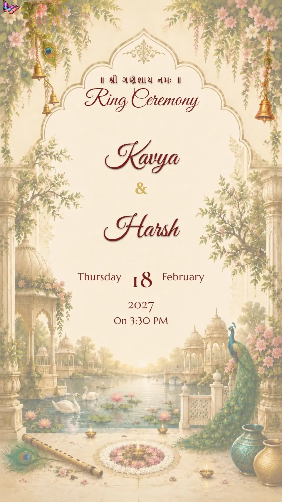 Vrindavan Theme Engagement — digital invitation card
